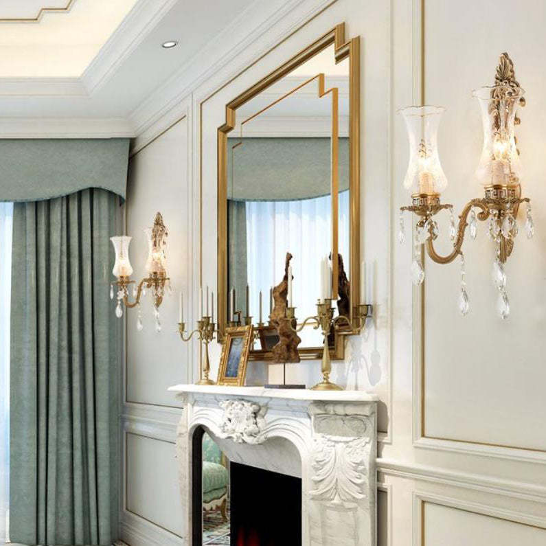 Vintage French Crystal Candelabra Brass 1/2 Light Wall Sconce Lamp