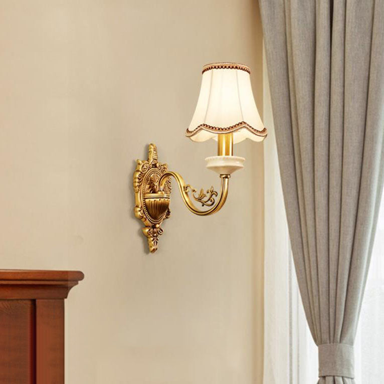 European Luxury Fabric Brass Carved Sconce