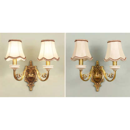 European Luxury Fabric Brass Carved 1/2 Light Wall Sconce Lamp