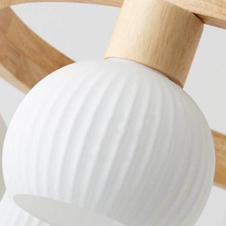 Modern Japanese Log Ring Textured Glass Globe Chandelier