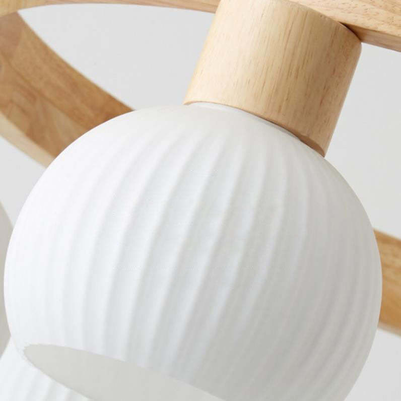 Modern Japanese Log Ring Textured Glass Globe Chandelier