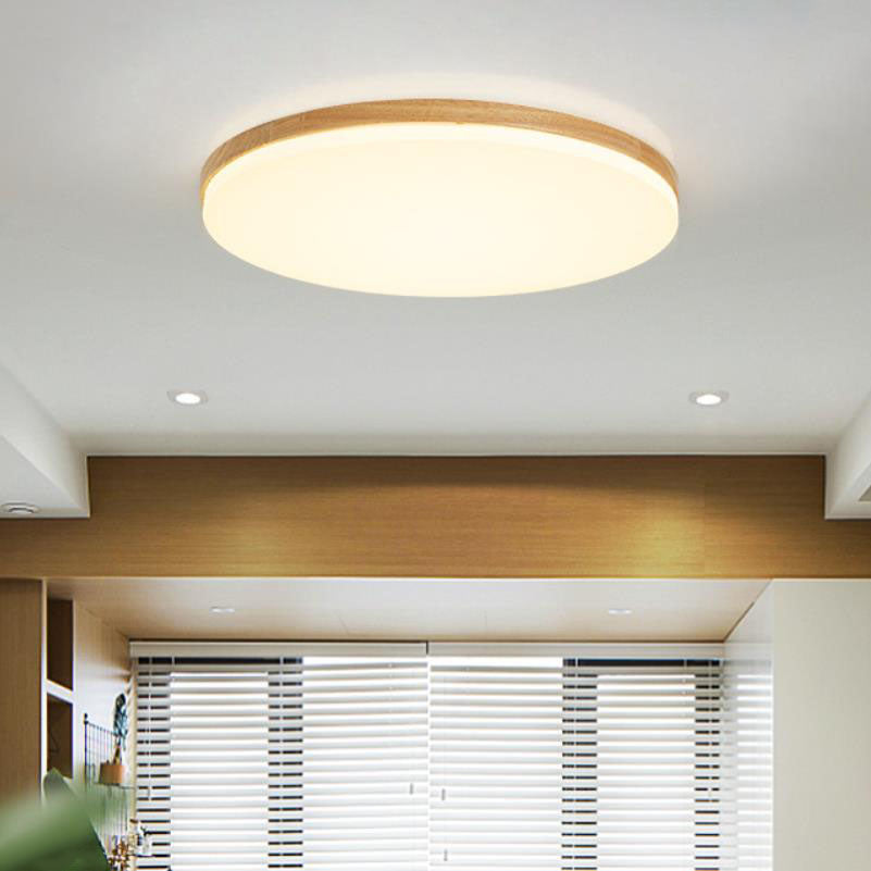 Nordic Solid Wood Round LED Flush Mount Light