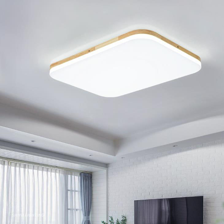 Nordic Solid Wood Rectangular LED Flush Mount Light