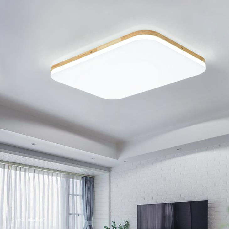 Nordic Solid Wood Rectangular LED Flush Mount Light