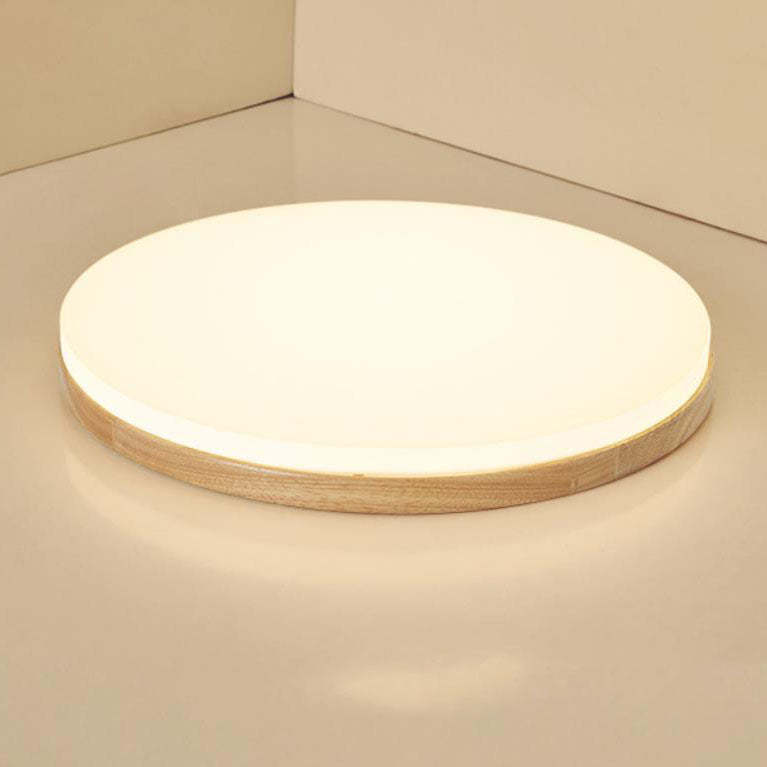 Nordic Solid Wood Round LED Flush Mount Light