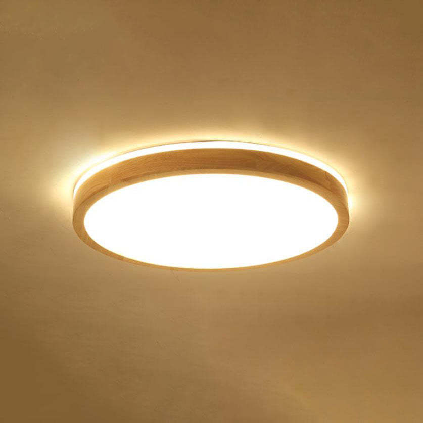 Japanese Minimalist Solid Wood LED Flush Mount Light