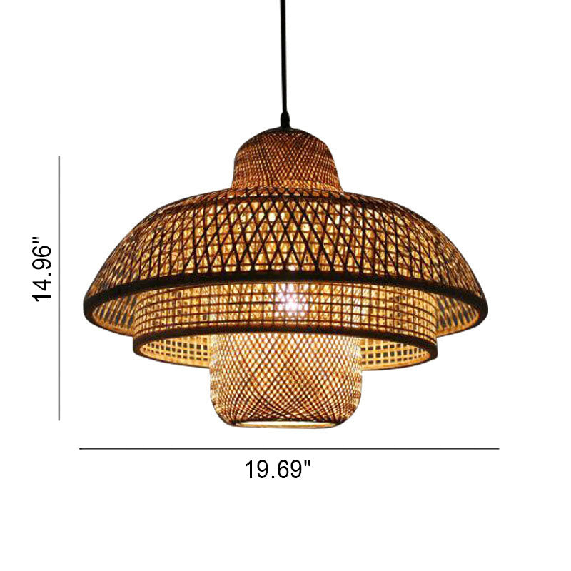 Japanese Vintage Triple Bamboo Pendant Light