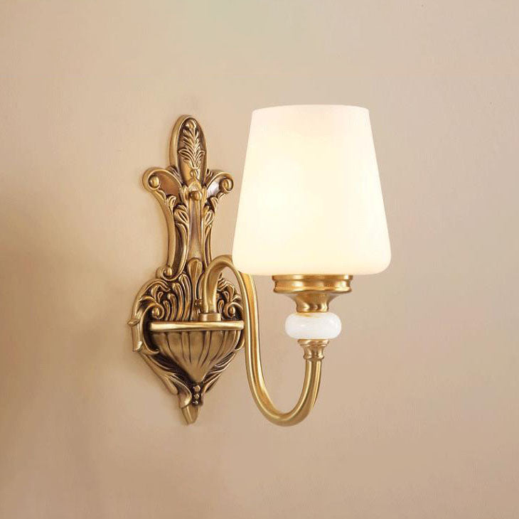 European Jade Glass Brass Cone Cup Sconce — 2 / 110V-120V For US/CA
