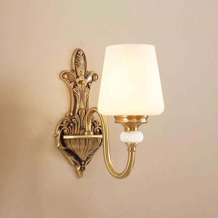 European Jade Glass Brass Cone Cup Sconce — 2 / 110V-120V For US/CA