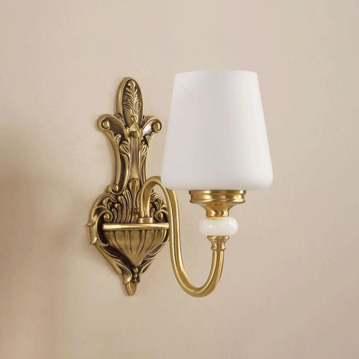 European Jade Glass Brass Cone Cup Sconce