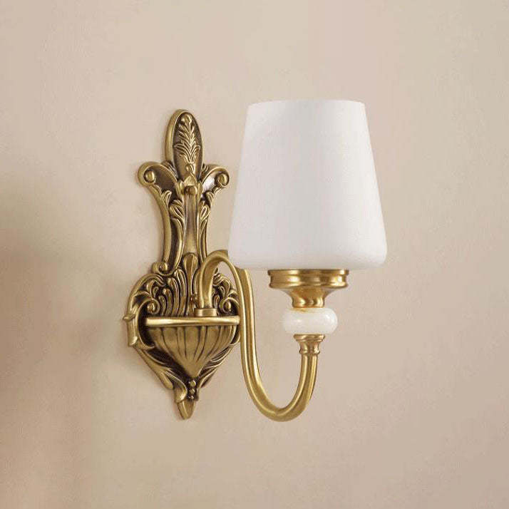 European Jade Glass Brass Cone Cup Sconce