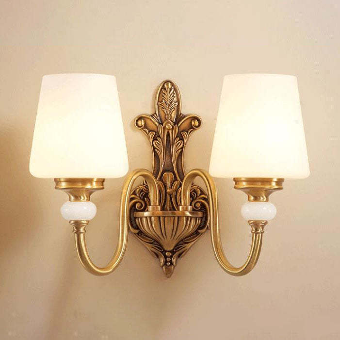 European Jade Glass Brass Cone Cup Sconce — 2 / 220V-240V For UK/AU