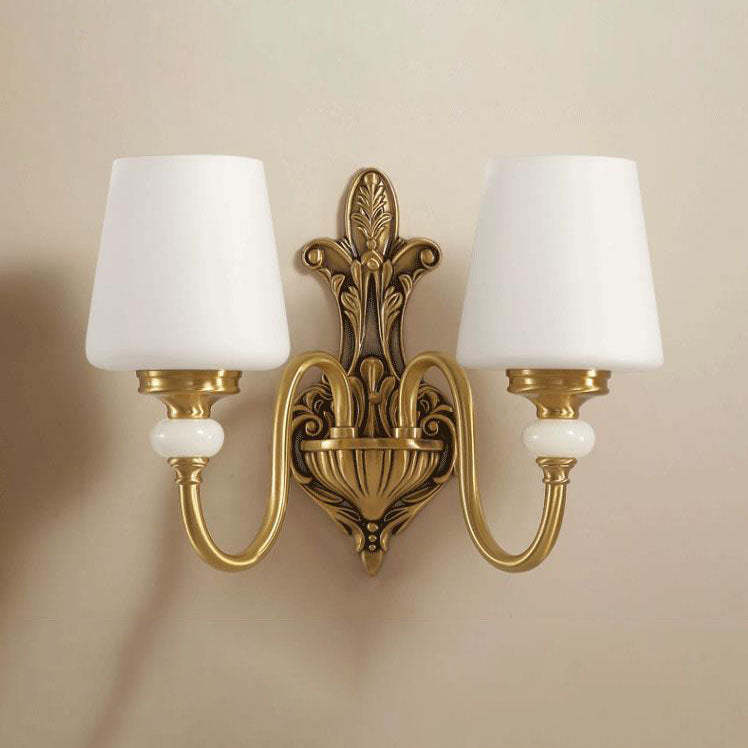 European Jade Glass Brass Cone Cup Sconce