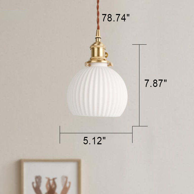 Japanese Minimalist Pure White Ceramic Pendant Light — B / Iron Brass Plating / 220V-240V For UK/AU