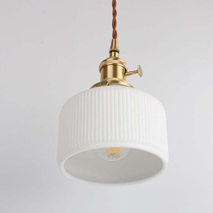 Japanese Minimalist Pure White Ceramic Pendant Light — C / Pure Brass / 110V-120V For US/CA
