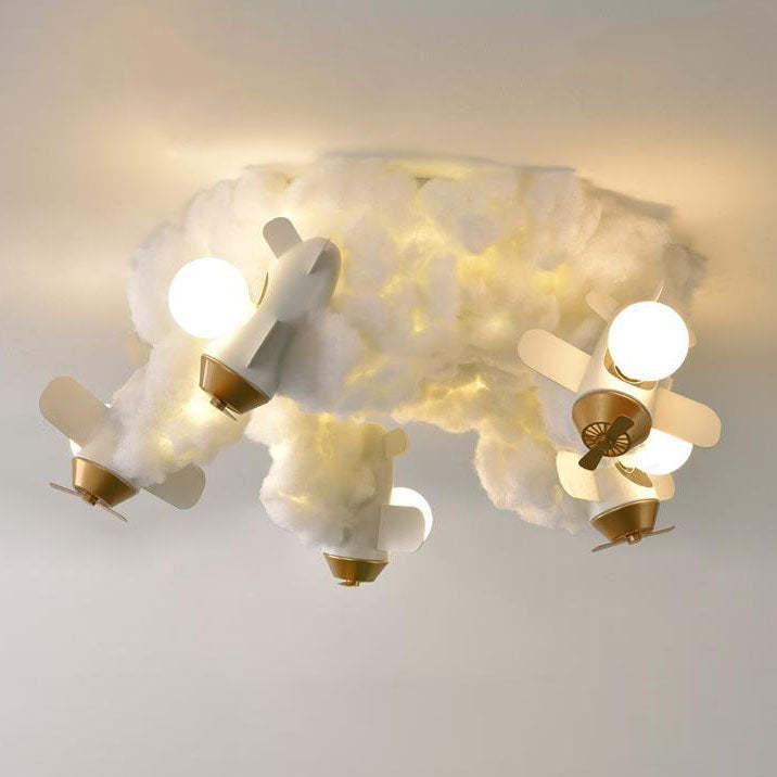 Modern Spray Airplane Cotton Kids Flush Ceiling Light