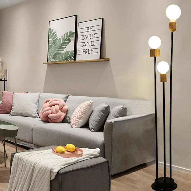 Industrial Retro Iron Black Glass Ball Floor Lamp — Brown / 110V-120V For US/CA