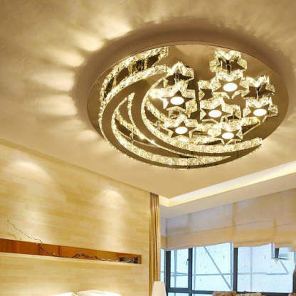 Romantic Stainless Steel Crystal Star Moon LED Flush Light