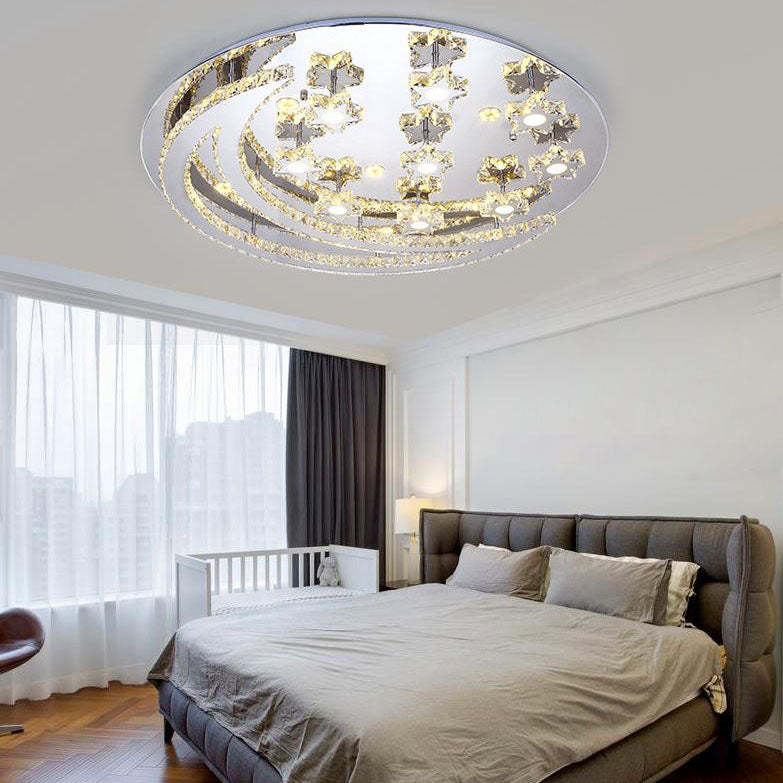 Romantic Stainless Steel Crystal Star Moon LED Flush Light