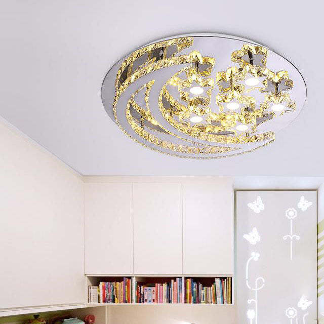 Romantic Stainless Steel Crystal Star Moon LED Flush Light