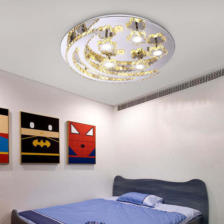 Romantic Stainless Steel Crystal Star Moon LED Flush Light