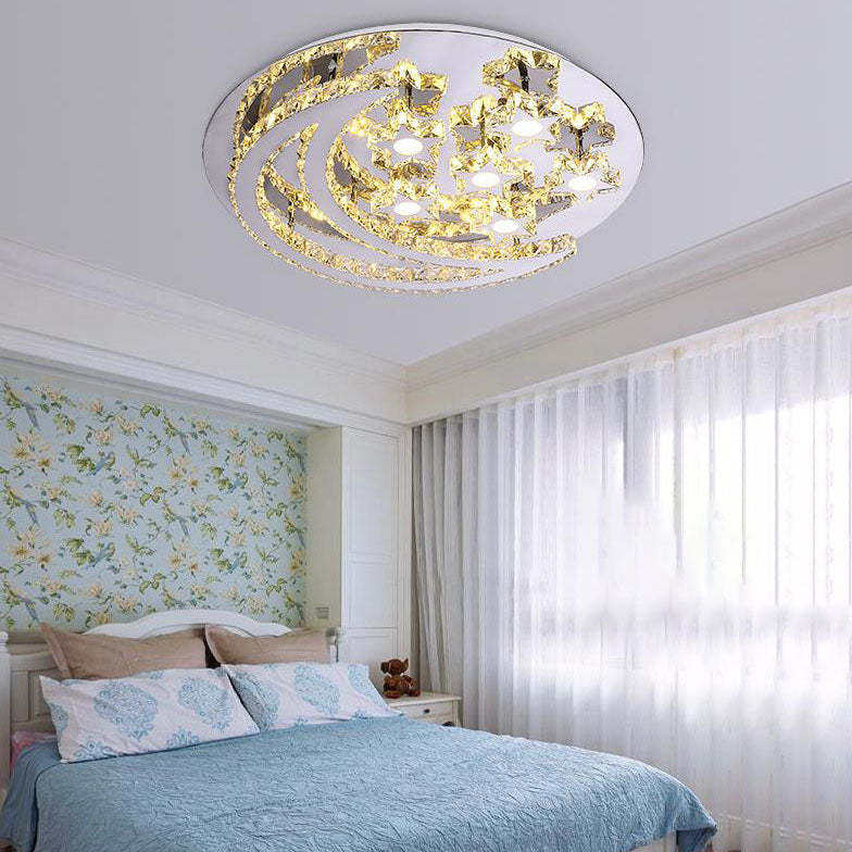Romantic Stainless Steel Crystal Star Moon LED Flush Light