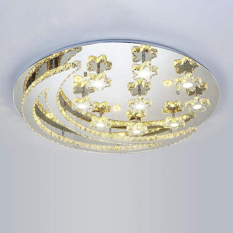 Romantic Stainless Steel Crystal Star Moon LED Flush Light