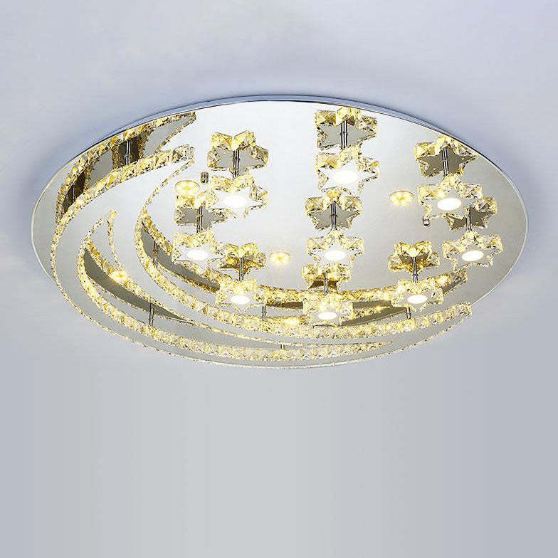 Romantic Stainless Steel Crystal Star Moon LED Flush Light