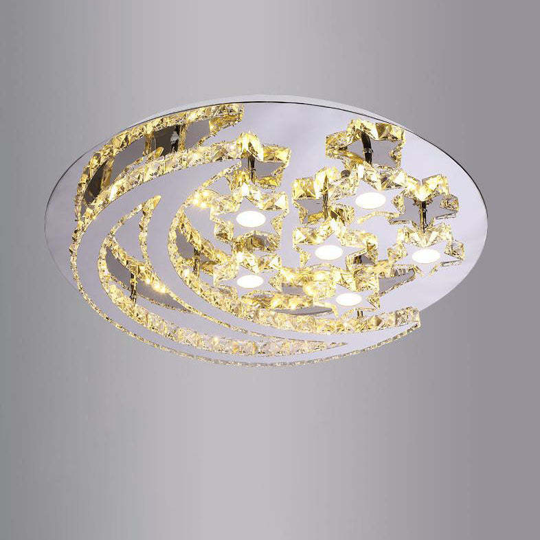 Romantic Stainless Steel Crystal Star Moon LED Flush Light
