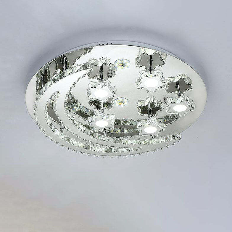 Romantic Stainless Steel Crystal Star Moon LED Flush Light