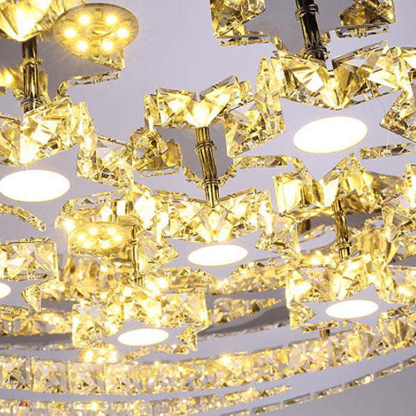 Romantic Stainless Steel Crystal Star Moon LED Flush Light