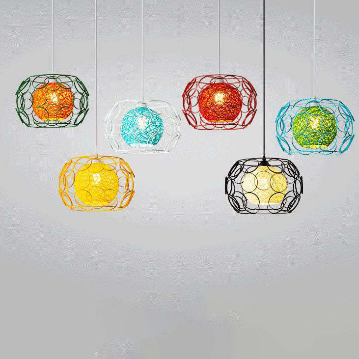Nordic Woven Hemp Ball Iron Drum Pendant