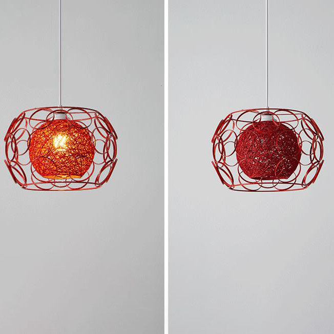 Nordic Woven Hemp Ball Iron Drum Pendant
