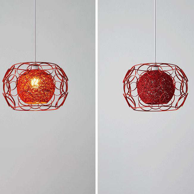 Nordic Woven Hemp Ball Iron Drum Pendant