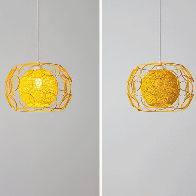 Nordic Woven Hemp Ball Iron Drum Pendant
