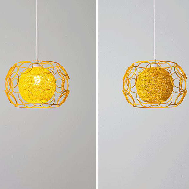 Nordic Woven Hemp Ball Iron Drum Pendant