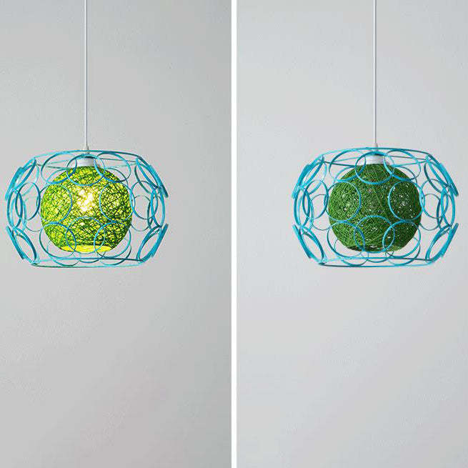 Nordic Woven Hemp Ball Iron Drum Pendant