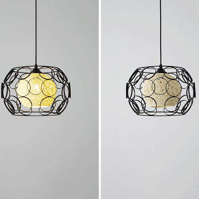Nordic Woven Hemp Ball Iron Drum Pendant