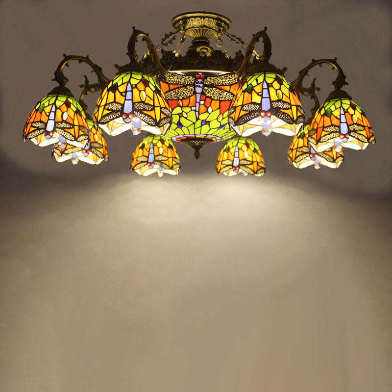 Tiffany Retro Baroque Stained Glass Ceiling Light — Sunflower / 220V-240V For UK/AU