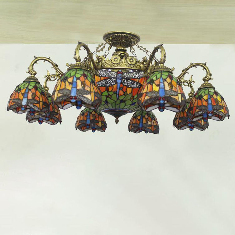 Tiffany Retro Baroque Stained Glass Ceiling Light