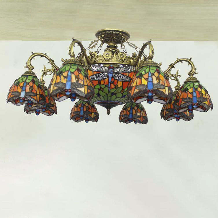 Tiffany Retro Baroque Stained Glass Ceiling Light