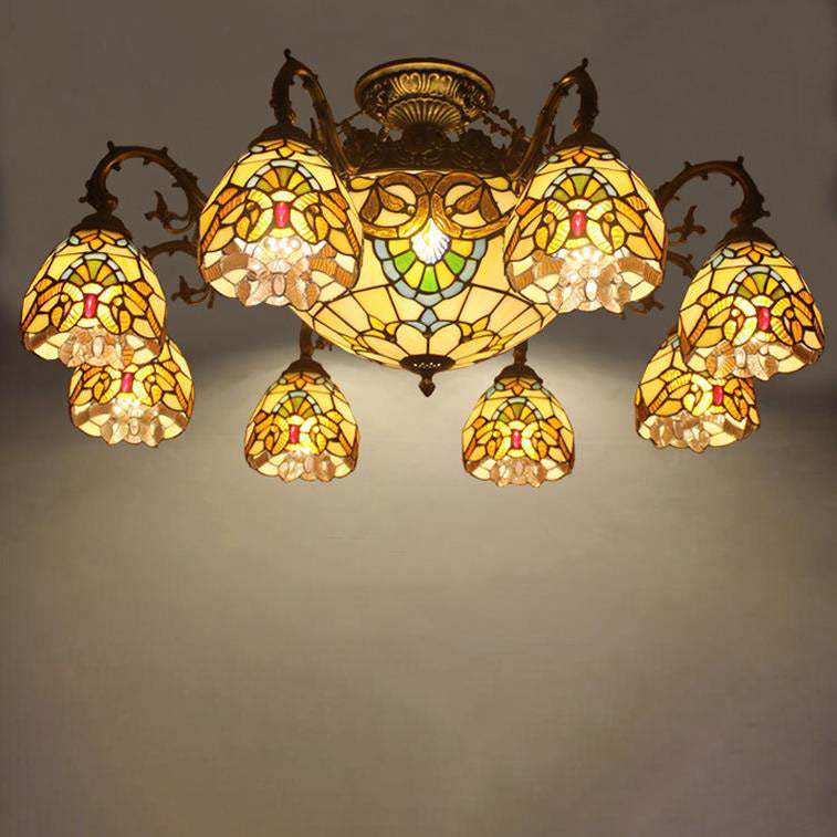 Tiffany Retro Baroque Stained Glass Ceiling Light — Beige Baroque / 110V-120V For US/CA