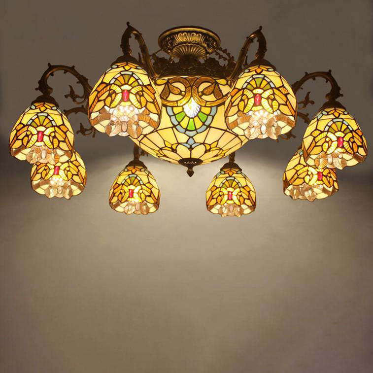 Tiffany Retro Baroque Stained Glass Ceiling Light — Beige Baroque / 110V-120V For US/CA