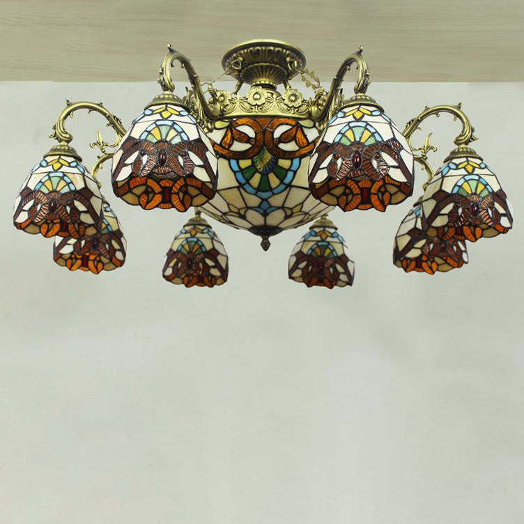 Tiffany Retro Baroque Stained Glass Ceiling Light
