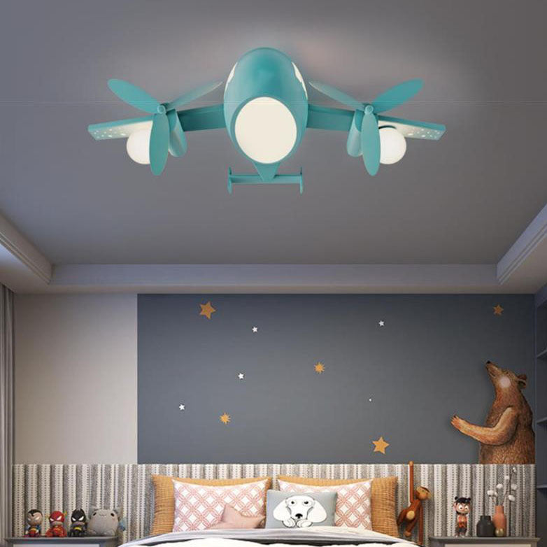 Nordic Kids Cartoon Wrought Iron Airplane LED Flush Light
