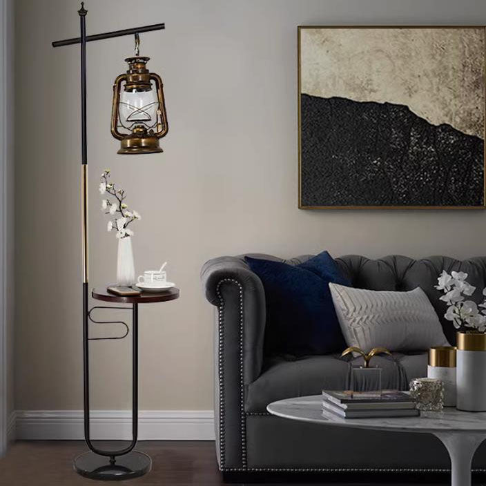 Wood iron lantern floor lamps - vintage — Matte Black / 220V-240V (UK/AU)