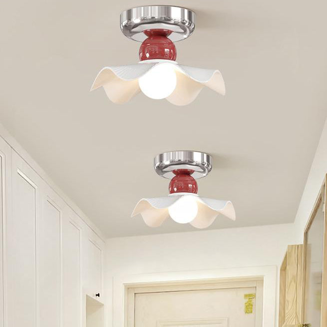 Modern Cream Iron Lace Round 1-Light Ceiling Light — B / Brown / 110V-120V For US/CA