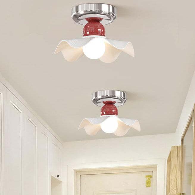 Modern Cream Iron Lace Round 1-Light Ceiling Light — B / Brown / 110V-120V For US/CA