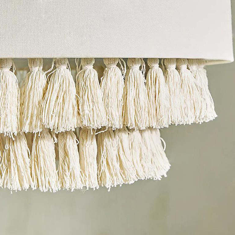 Boho Fabric Cylinder Tassel Braided Rope Chandelier