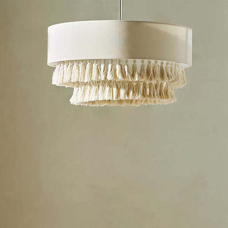 Boho Fabric Cylinder Tassel Braided Rope Chandelier